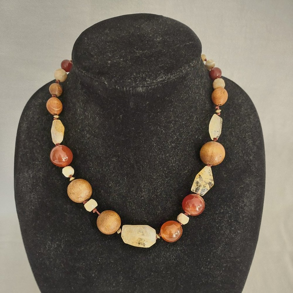 Kenneth Cole Natural Stone Chunky Necklace/Bracelet Set, Brushed Gold Finish